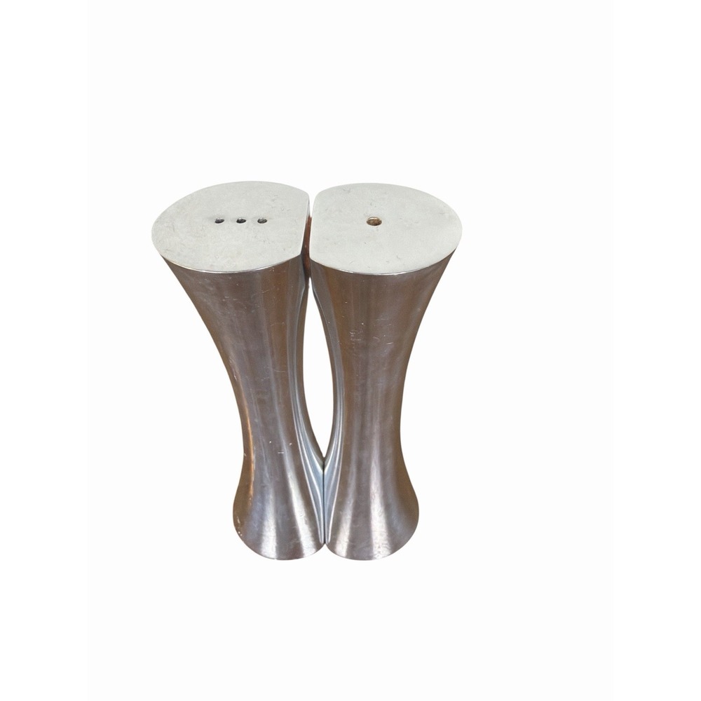Nambe Kissing Salt & Pepper Shakers, Alloy Metal, 5" H x 1.75" W - Silver